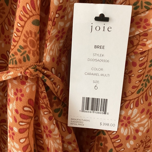 Joie 100% Silk Bree Mini Dress in Orange Caramel Multi Long Sleeve Self Belt - Picture 7 of 16